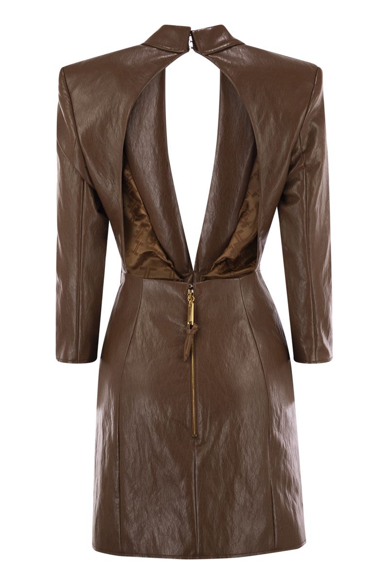 ELISABETTA FRANCHI Cracked Leather-Effekt Mini Dress with Lapels