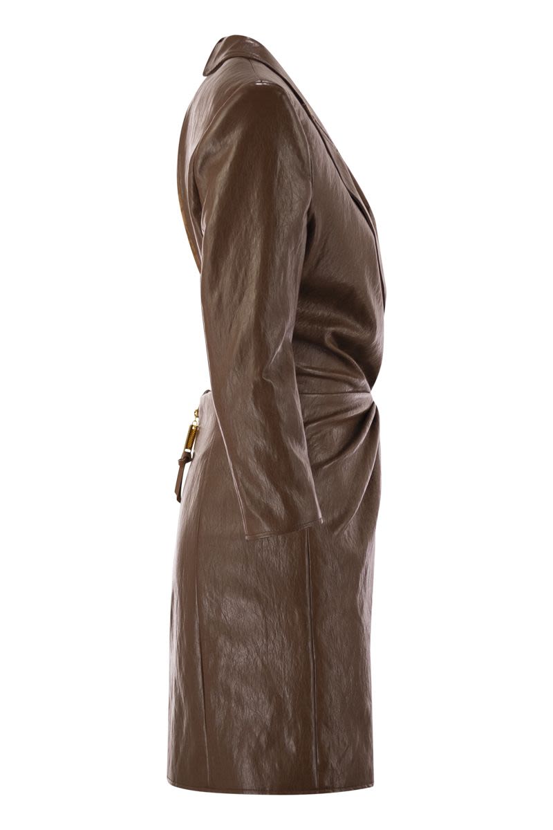 ELISABETTA FRANCHI Cracked Leather-Effekt Mini Dress with Lapels