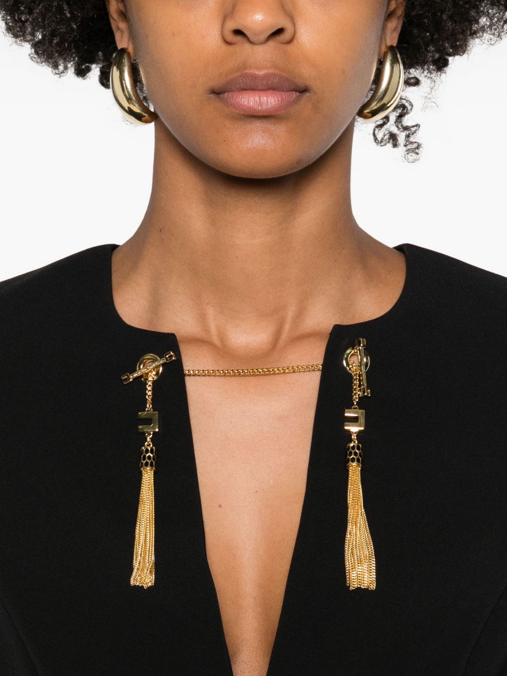 ELISABETTA FRANCHI Chic Midi Dress with Long Sleeves and Gold-Tone Embellishments