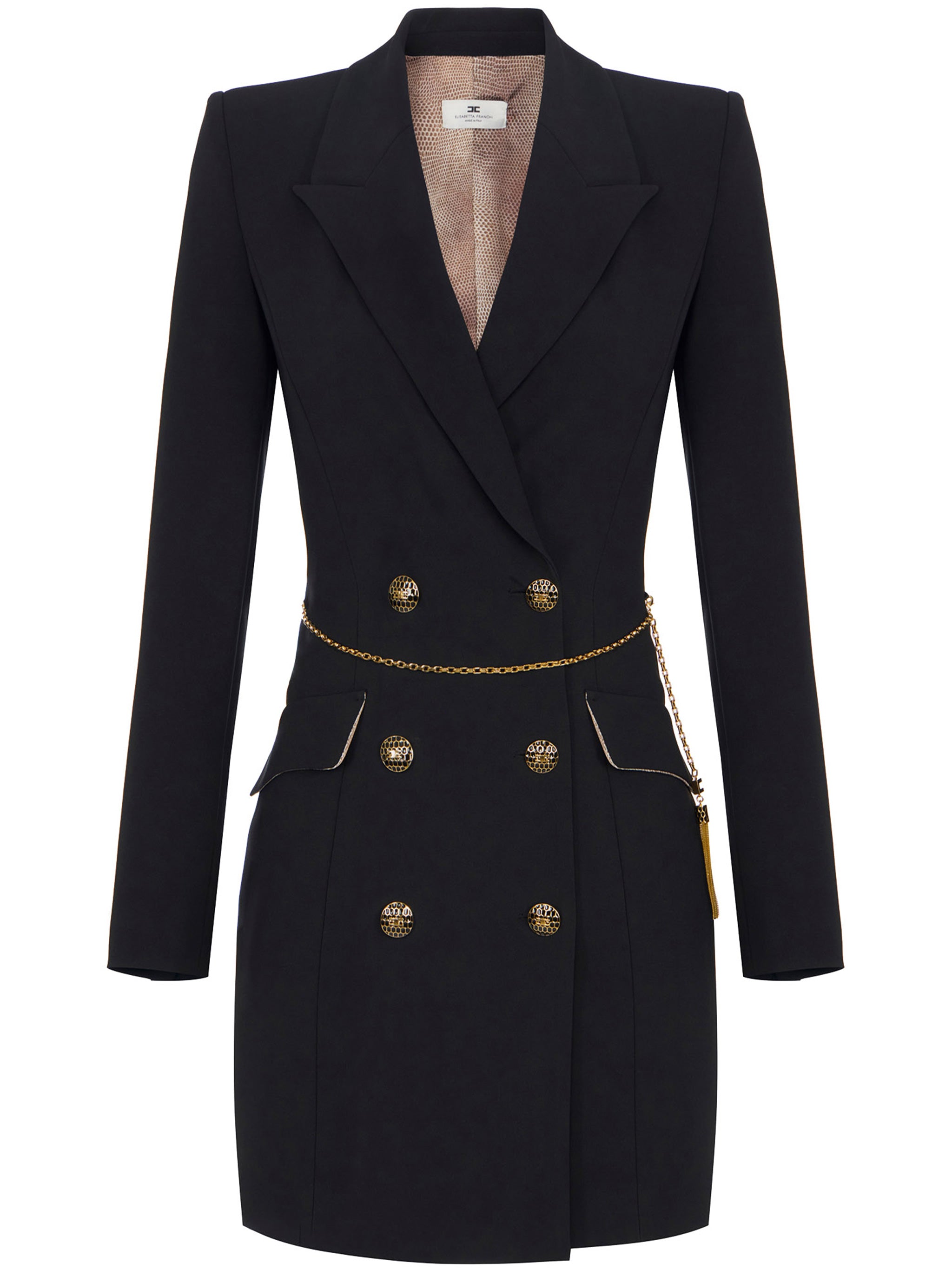 ELISABETTA FRANCHI Double-Breasted Mini Dress with Chain Belt