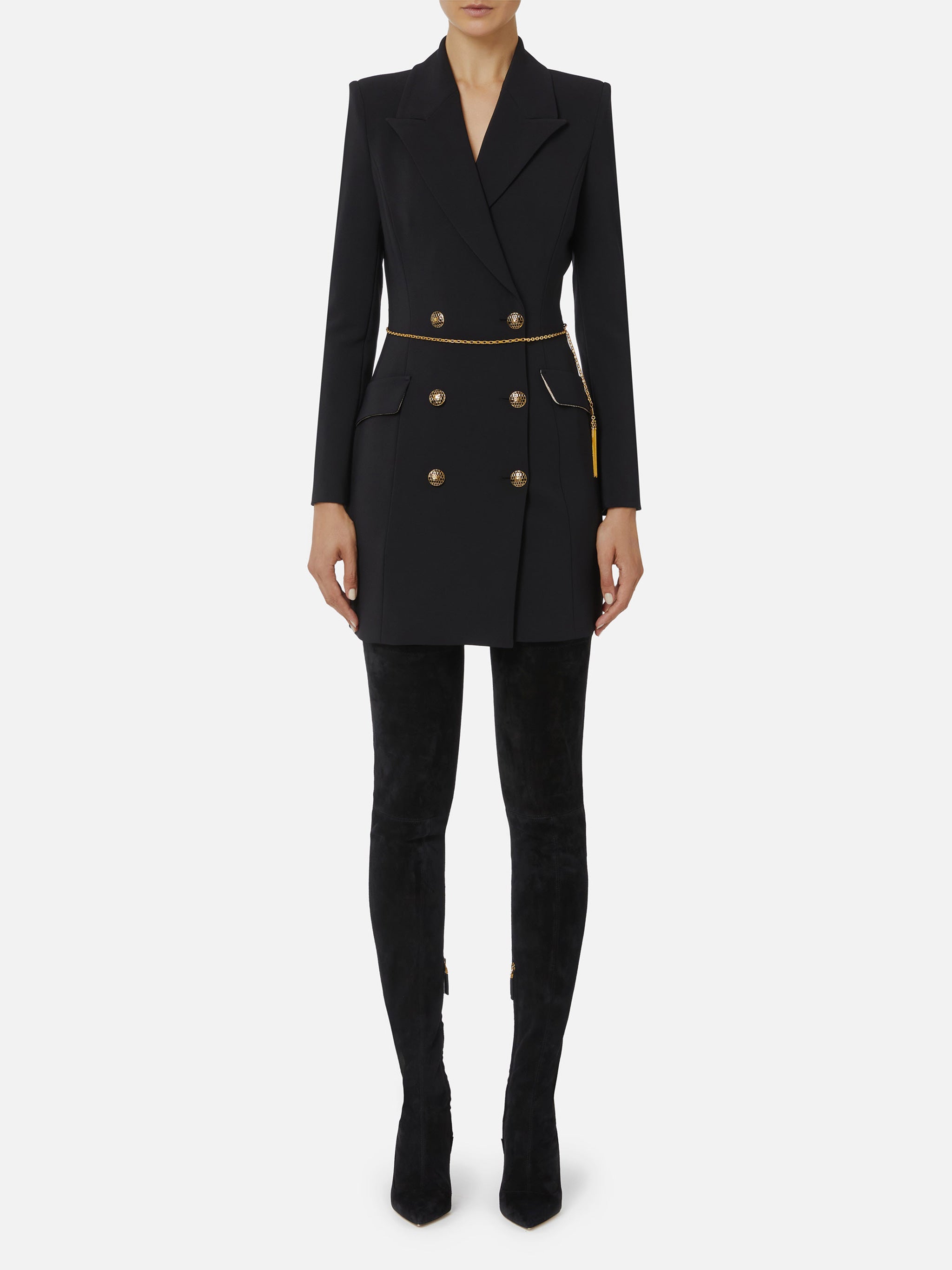 ELISABETTA FRANCHI Double-Breasted Mini Dress with Chain Belt