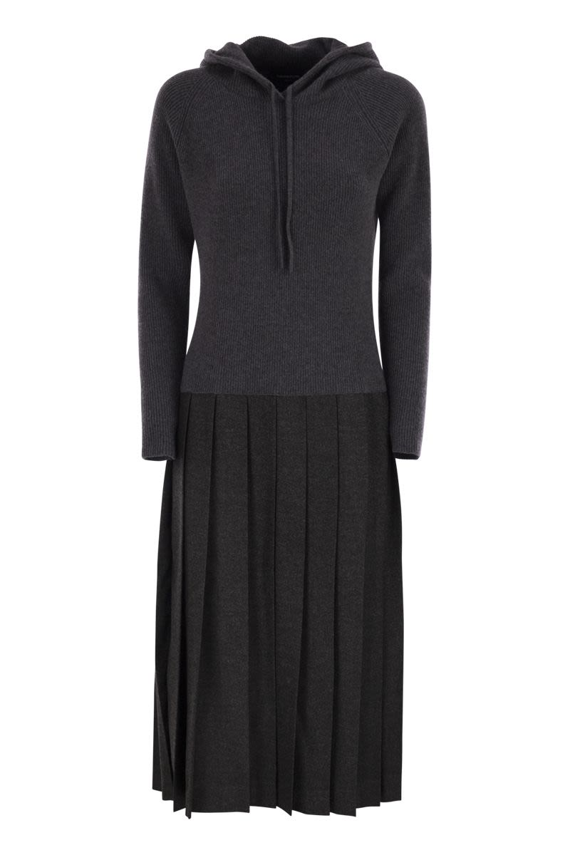 FABIANA FILIPPI Wool Blend Hooded Dress with Pleated Skirt