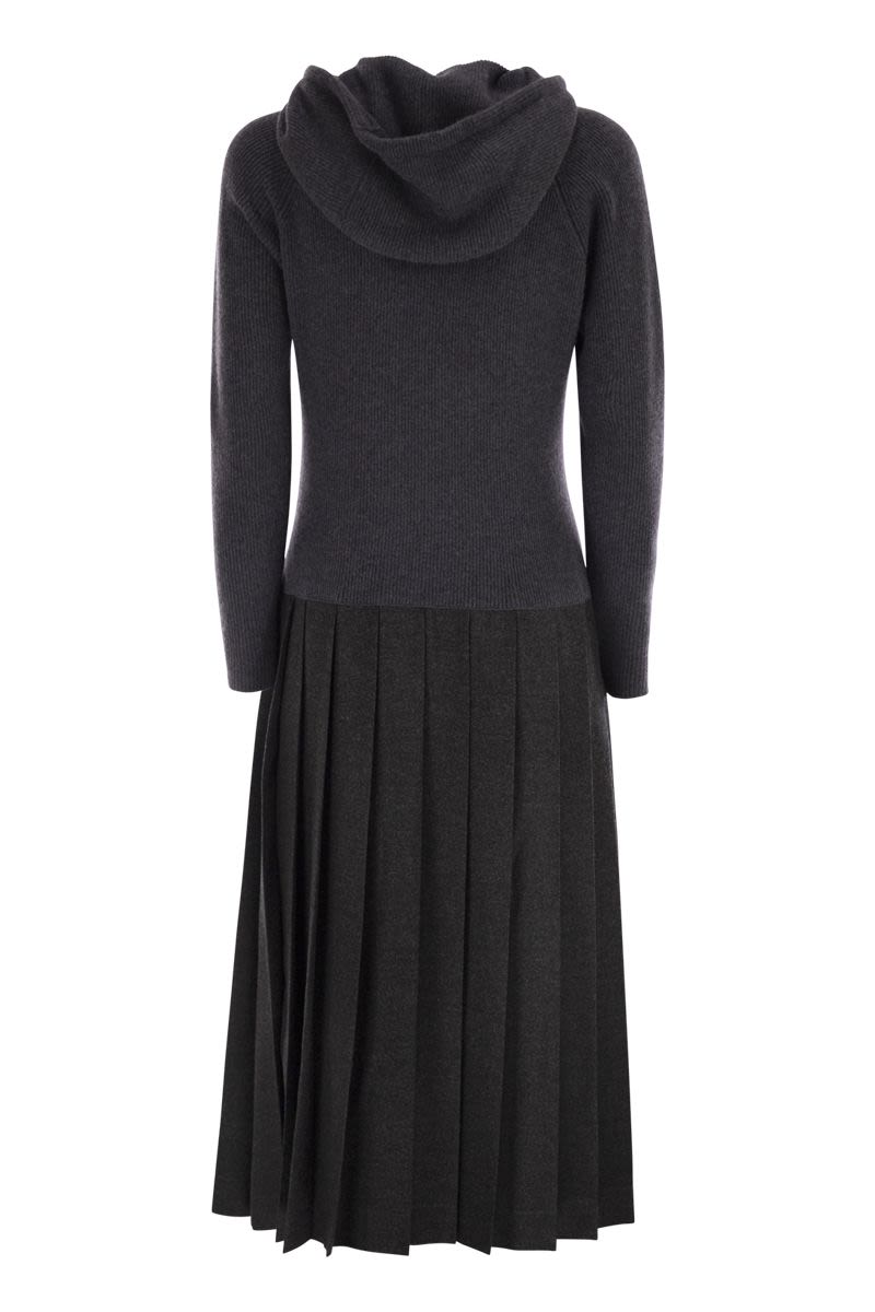 FABIANA FILIPPI Wool Blend Hooded Dress with Pleated Skirt