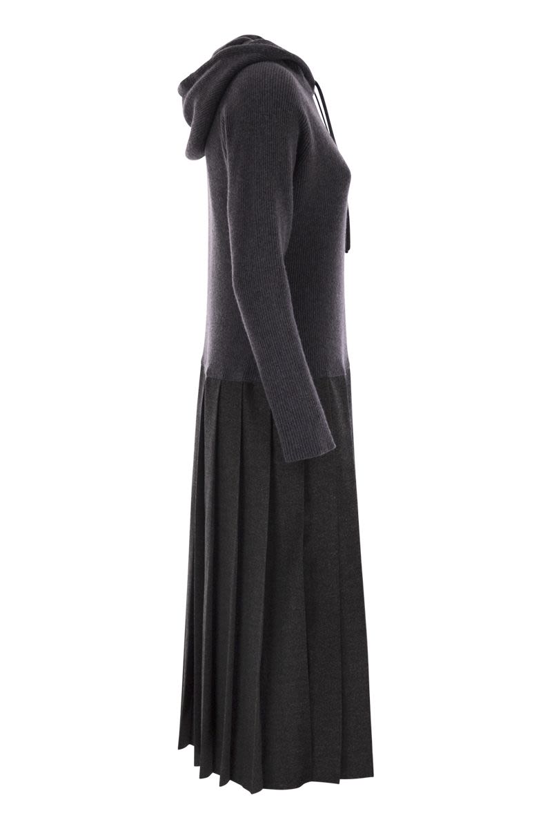 FABIANA FILIPPI Wool Blend Hooded Dress with Pleated Skirt
