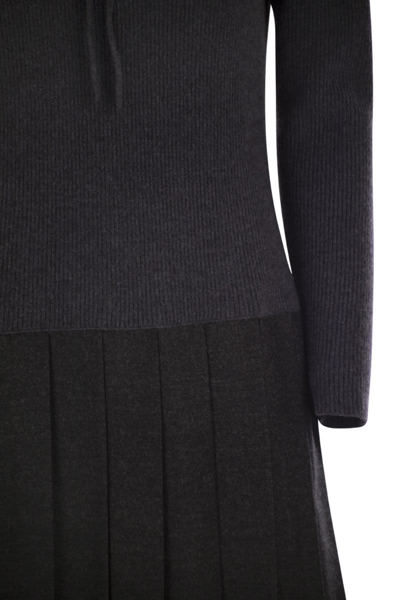 FABIANA FILIPPI Wool Blend Hooded Dress with Pleated Skirt