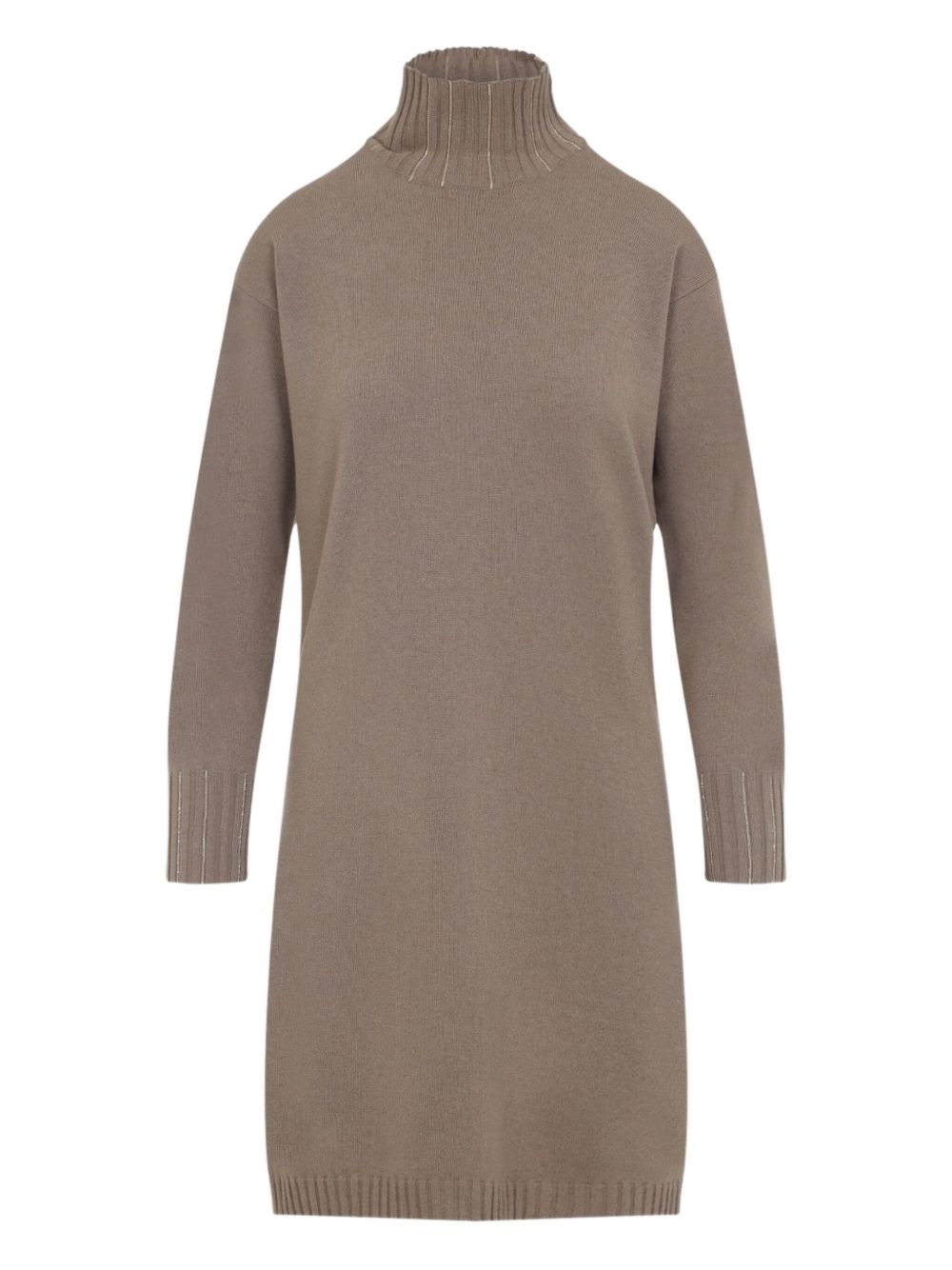 FABIANA FILIPPI Elegant High Neck Wool Short Dress with Crystal Embellishments