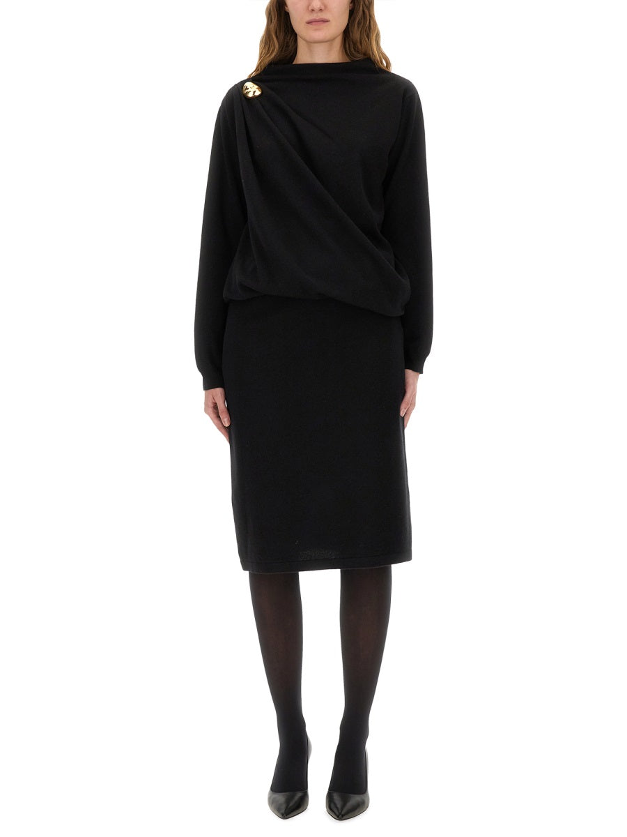 FABIANA FILIPPI MIDI DRESS WITH GOLD DETAIL SIZE 40