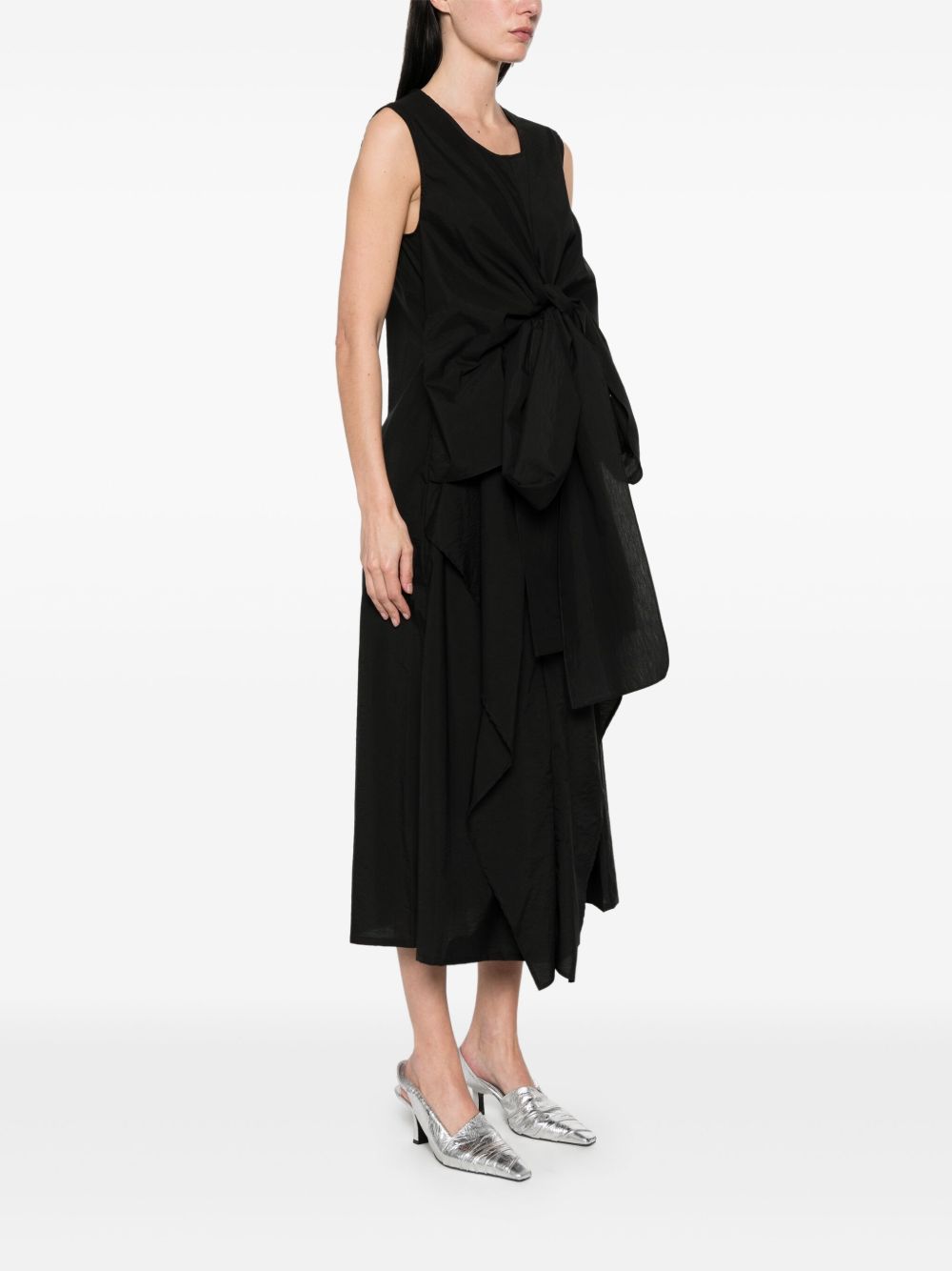 FABIANA FILIPPI Sleeveless Cotton Midi Dress with Cut-Out and Ruffled Details