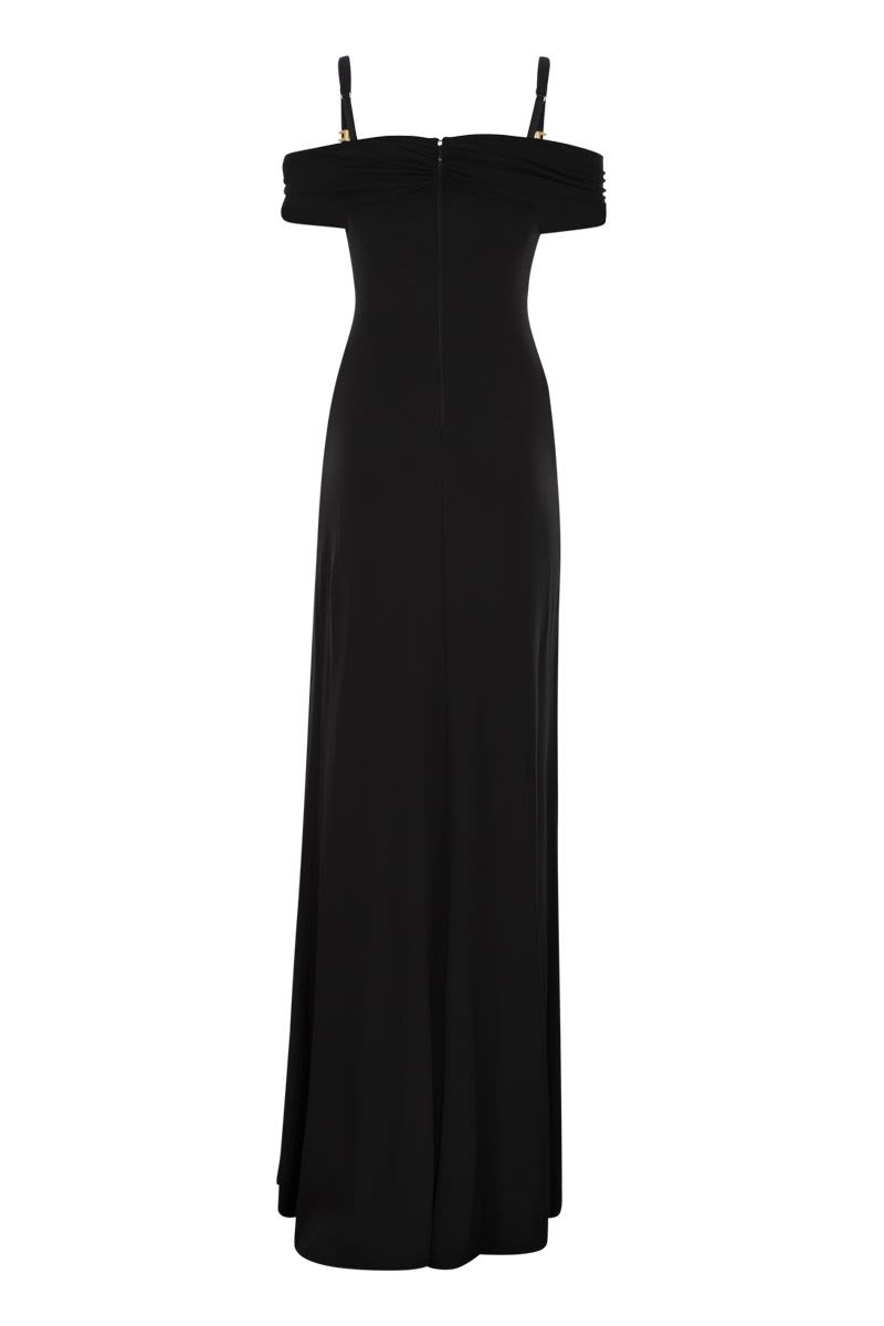 ELISABETTA FRANCHI Red Carpet Crepe Mini T-Shirt Dress with Corset