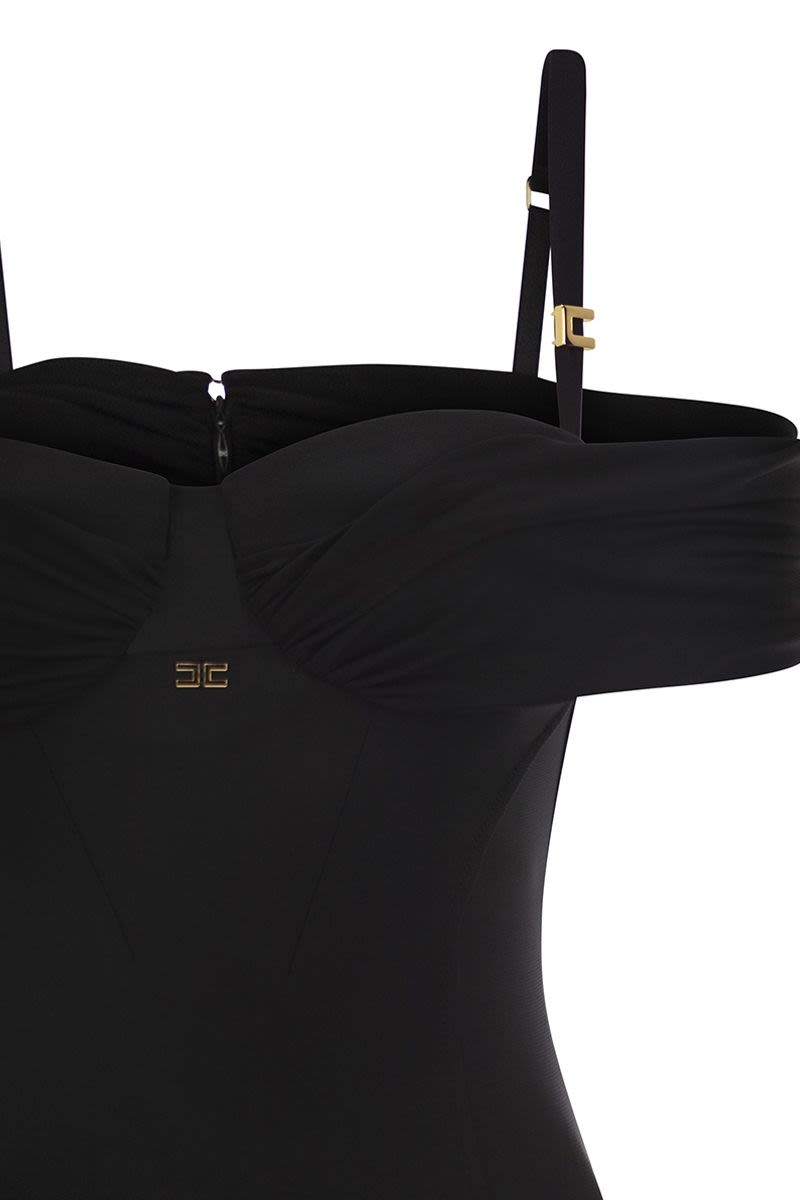 ELISABETTA FRANCHI Red Carpet Crepe Mini T-Shirt Dress with Corset