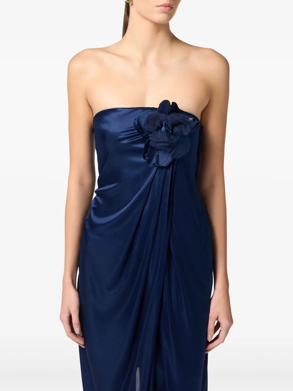 ELISABETTA FRANCHI Floral-Appliqué Satin Mini Dress