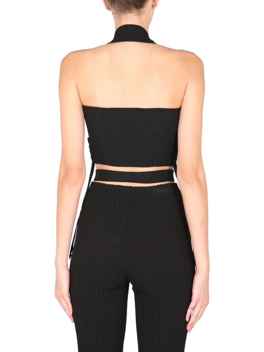 ANDREADAMO Ribbed Bustier with Fixed American Neck