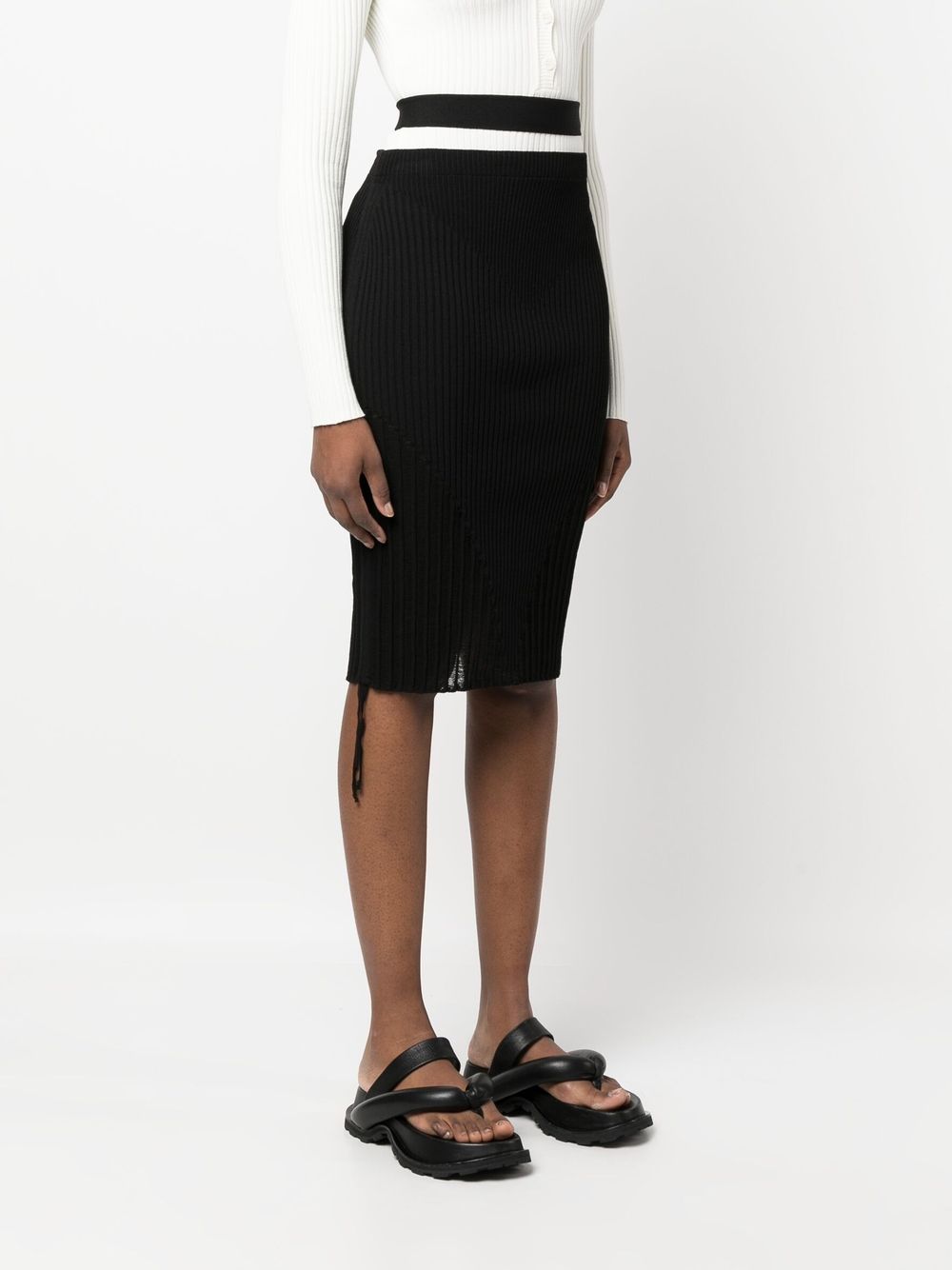 ANDREADAMO Ribbed Midi Skirt with Elastic Waistband
