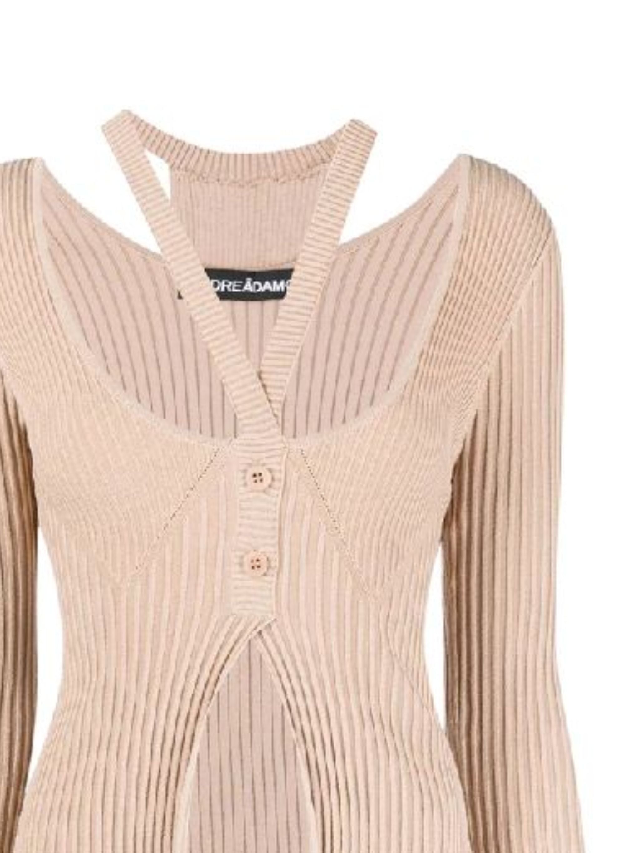 ANDREADAMO Ribbed-Knit Cardigan with Double Layers for Women