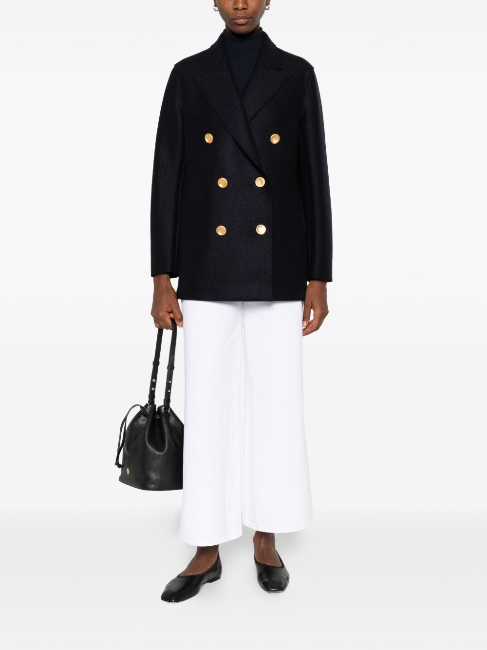 HARRIS WHARF LONDON Wool Double-Breasted Jacket with Gold Buttons for Women