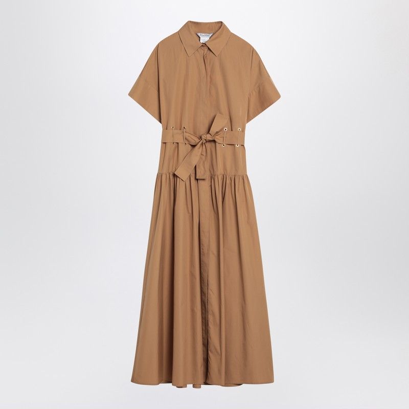 MAX MARA Short Sleeve Flared Shirt Dress with Waist Belt