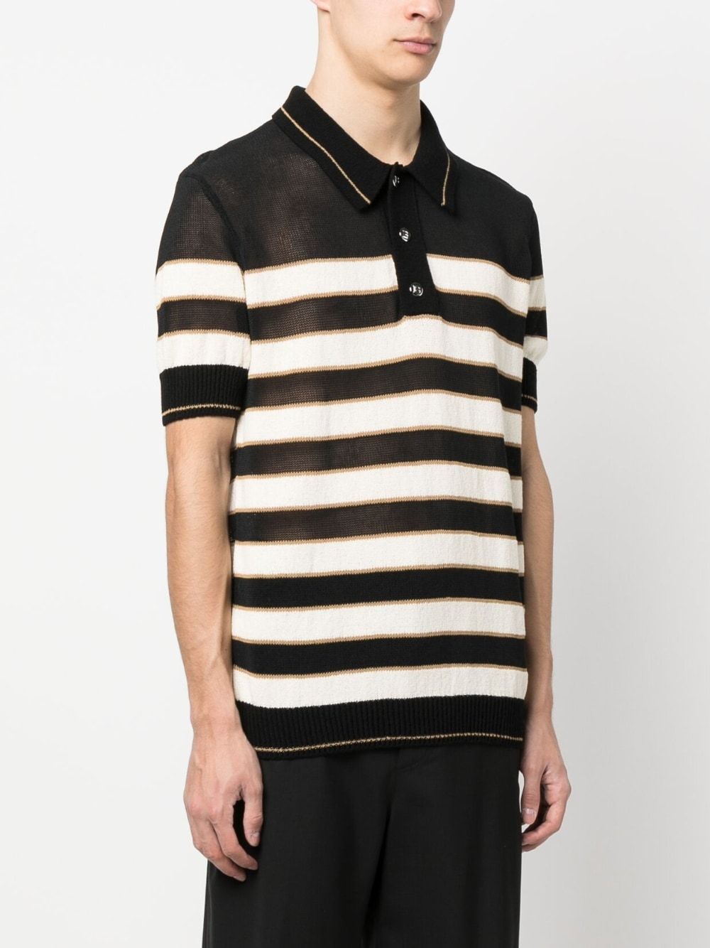BALMAIN Classic Stripe Knit Polo Shirt