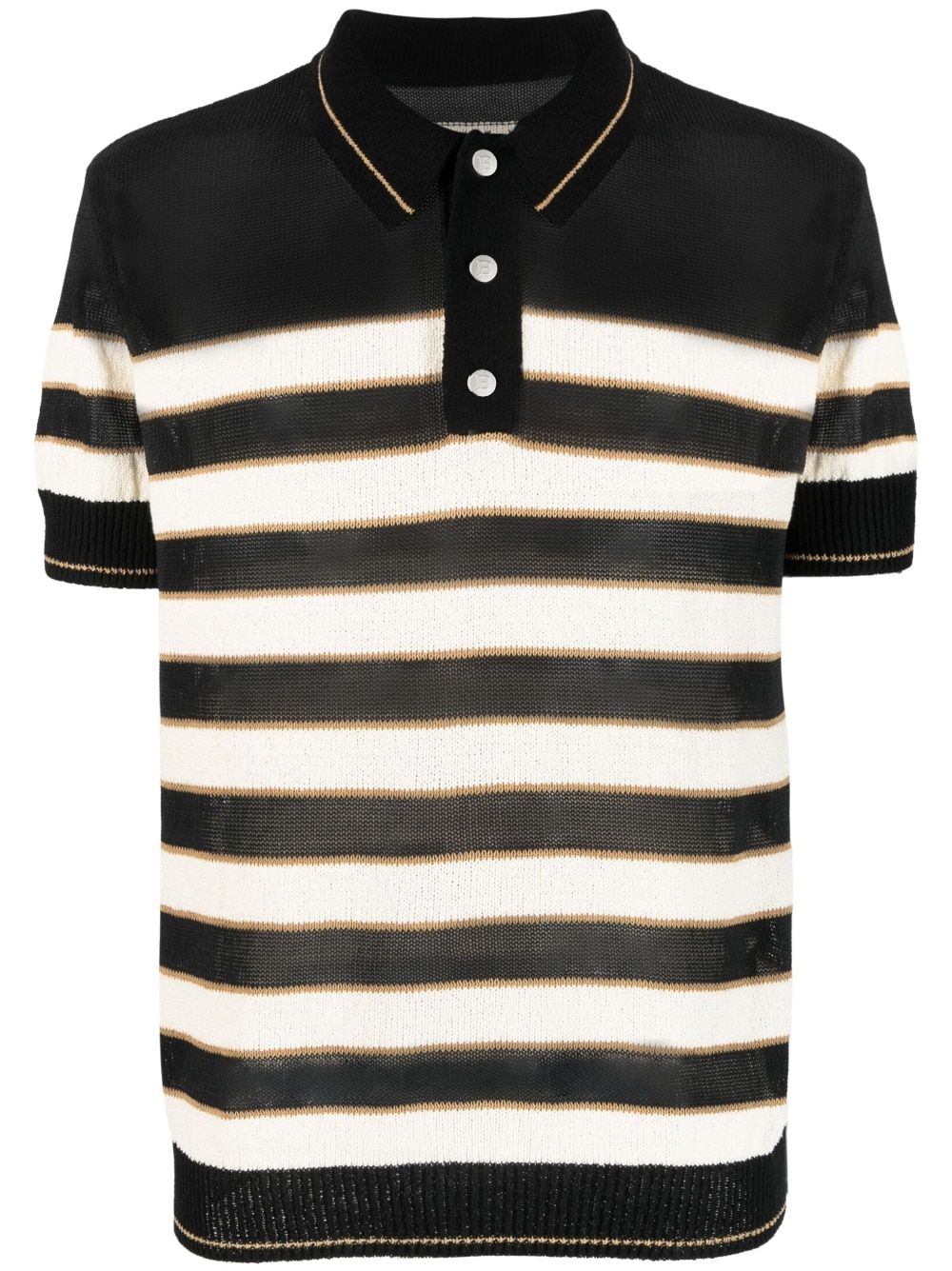 BALMAIN Classic Stripe Knit Polo Shirt