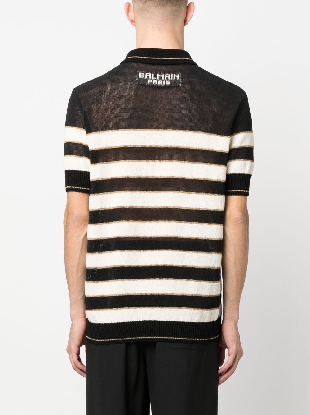 BALMAIN Classic Stripe Knit Polo Shirt