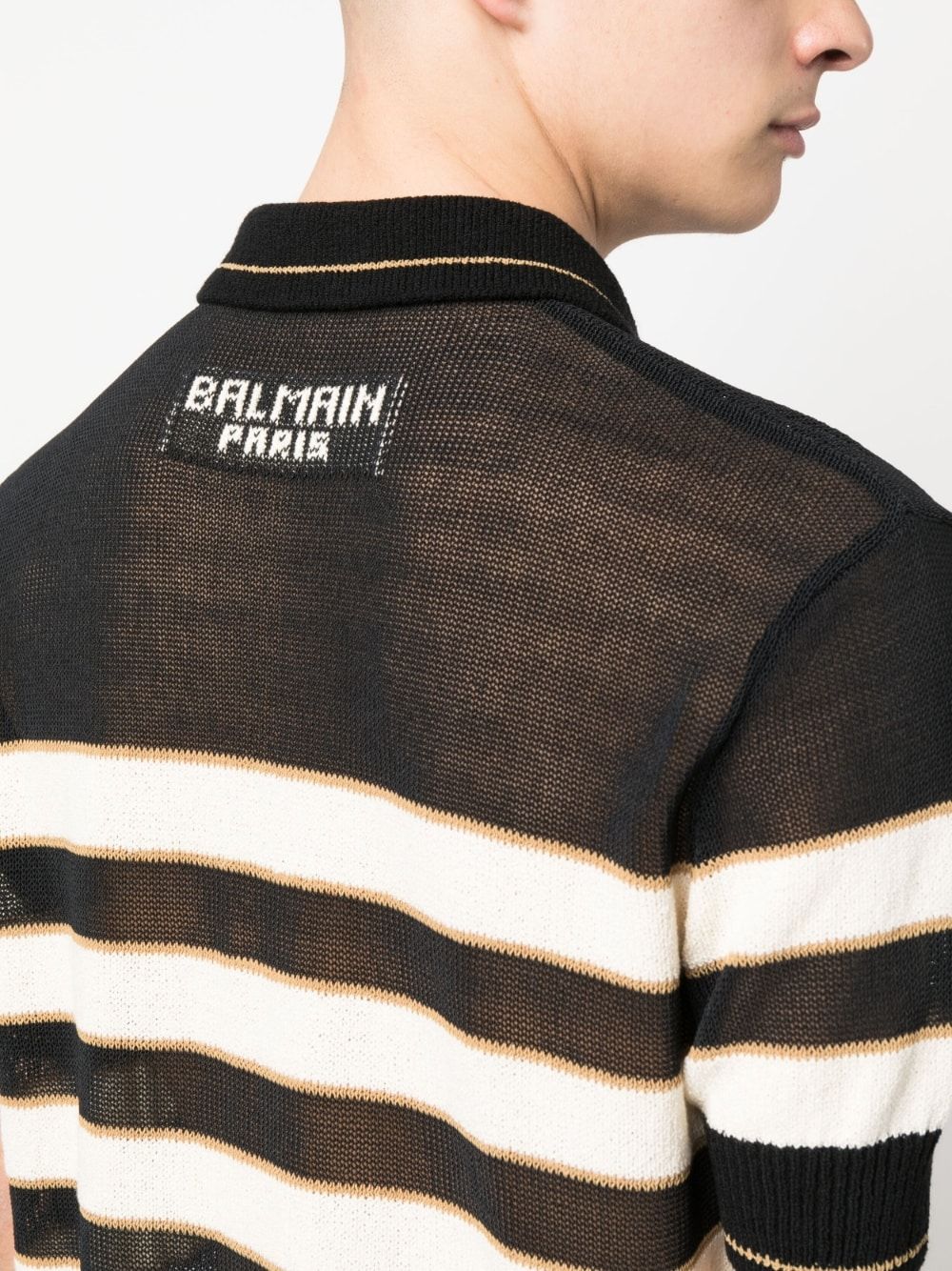 BALMAIN Classic Stripe Knit Polo Shirt