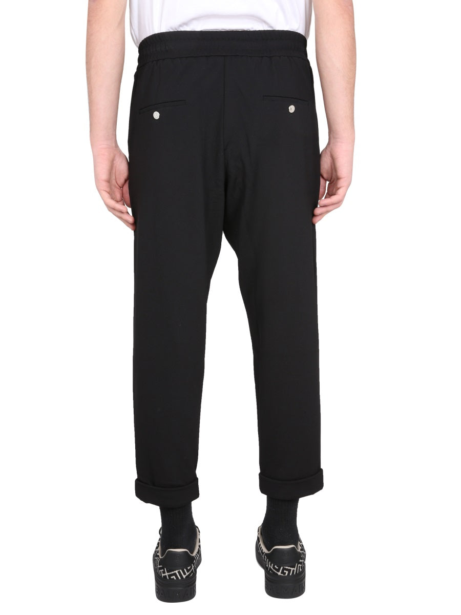 BALMAIN Men's Wool Pants with Hidden Front Zipper Closure