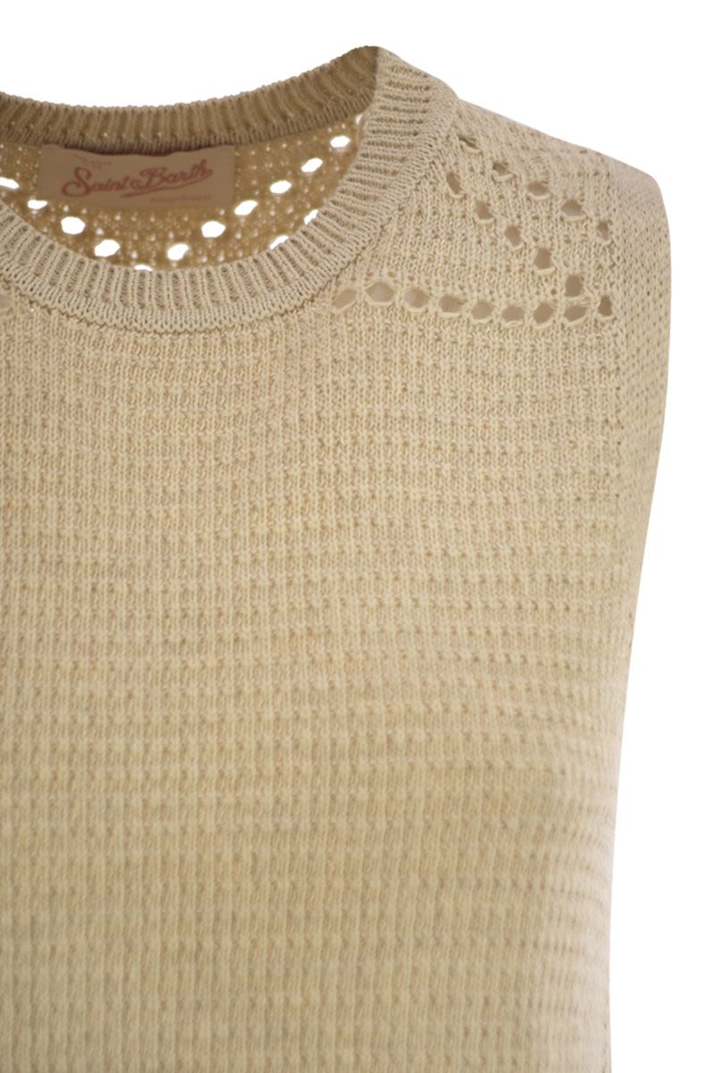 MC2 SAINT BARTH Sleeveless Crochet Knit and Mesh Mini Top