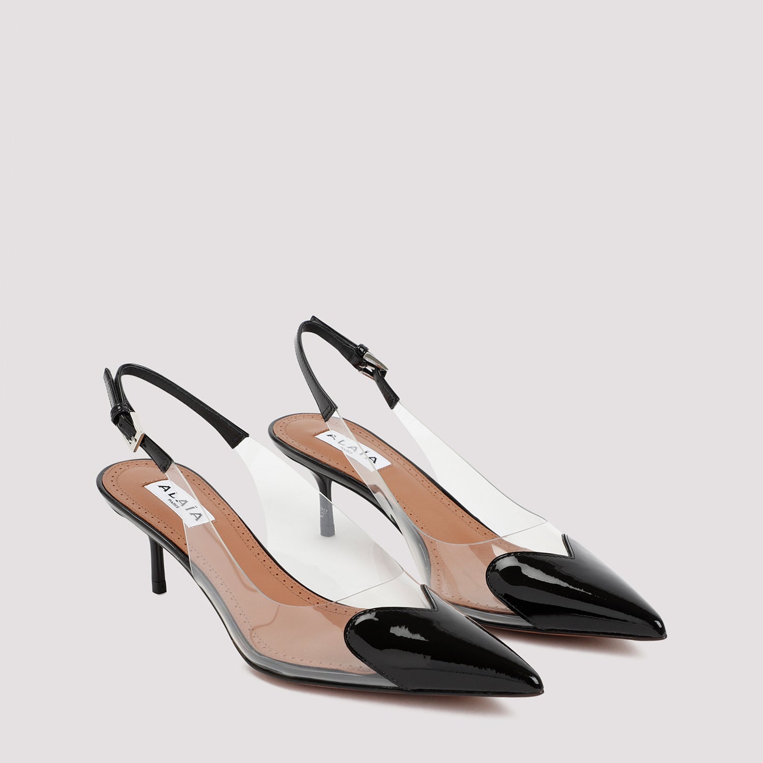ALAÏA Kitten Heel Slingbacks with Heart Cutout and Transparent Inserts