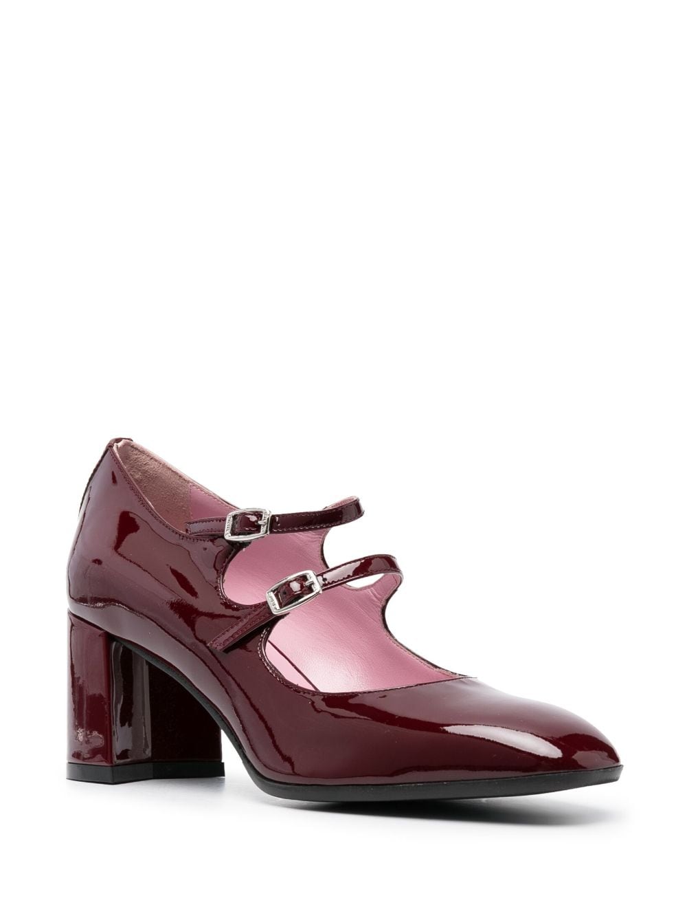 CAREL PARIS Square Toe Patent Leather Pumps with Side Buckle Fastening - 65MM Block Heel