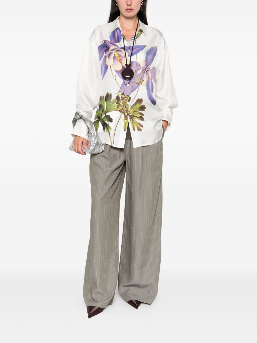 PIERRE LOUIS MASCIA Floral Print Silk Shirt with Long Sleeves