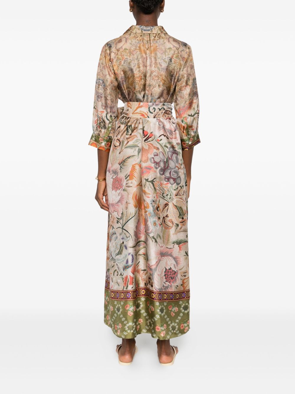 PIERRE LOUIS MASCIA Printed Silk Long Dress with Belted Waist for Women - FW25