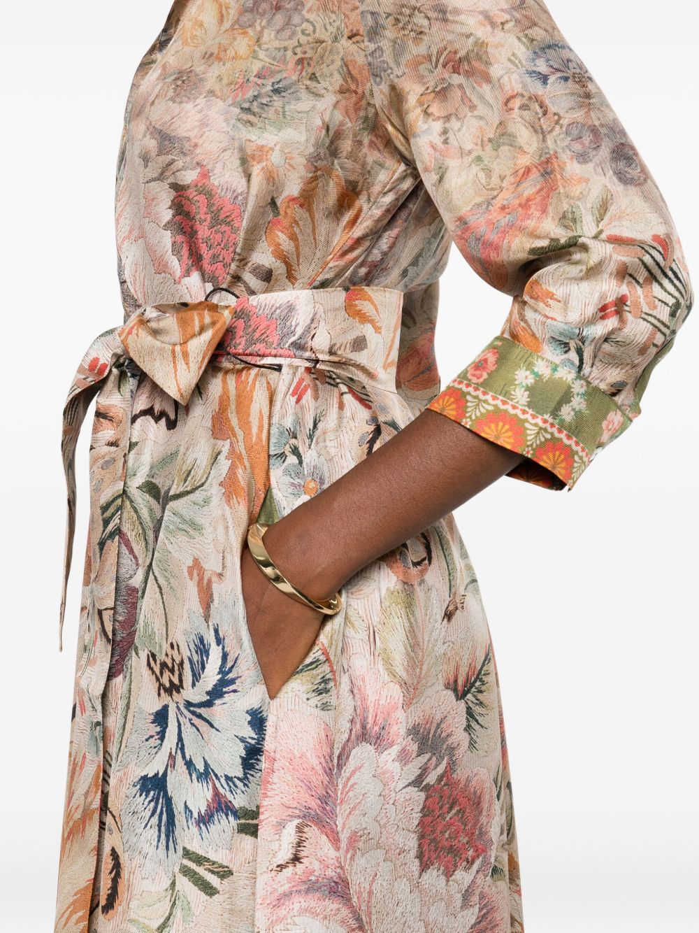 PIERRE LOUIS MASCIA Printed Silk Long Dress with Belted Waist for Women - FW25