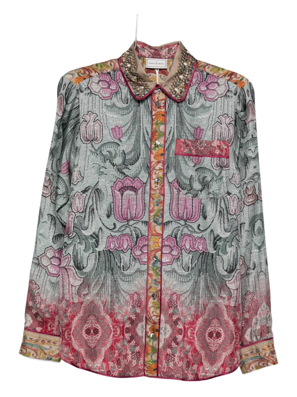 PIERRE LOUIS MASCIA Embellished Collar Silk Shirt with Button Fastening for Women