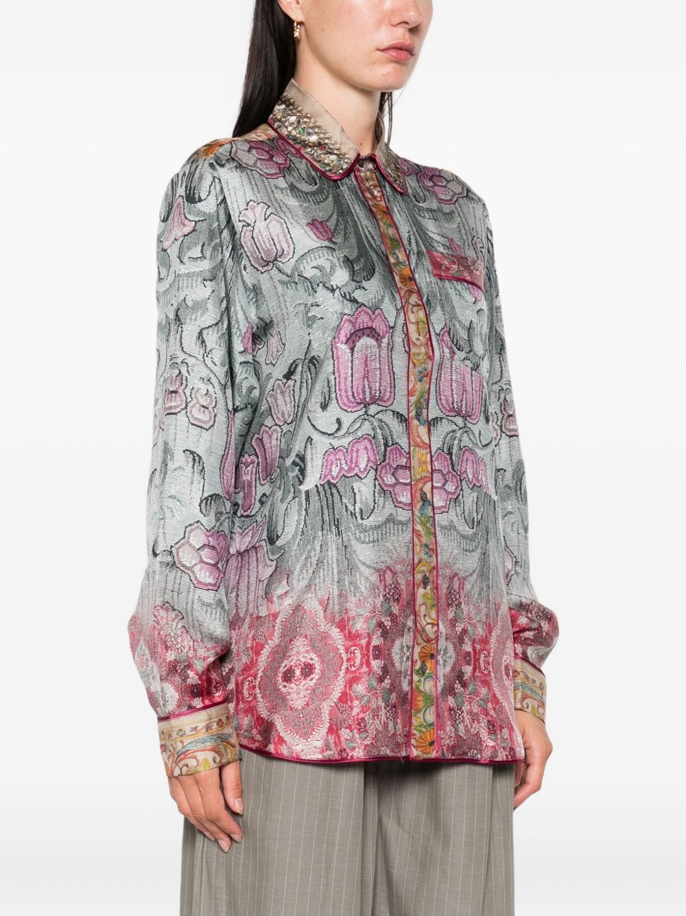 PIERRE LOUIS MASCIA Embellished Collar Silk Shirt with Button Fastening for Women