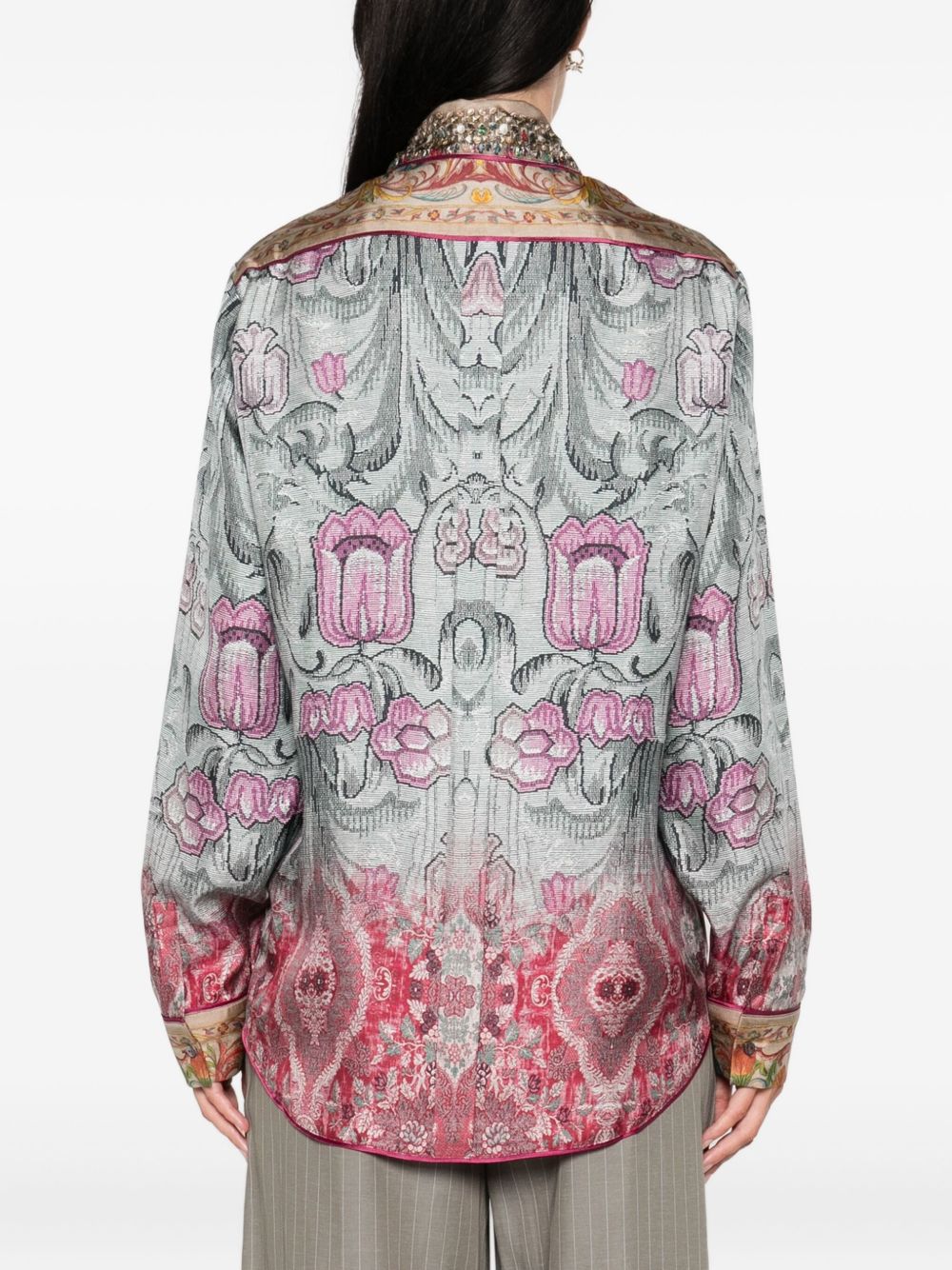 PIERRE LOUIS MASCIA Embellished Collar Silk Shirt with Button Fastening for Women