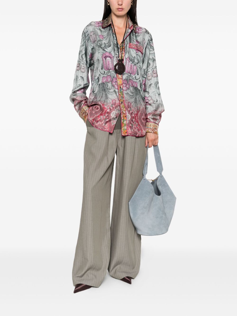 PIERRE LOUIS MASCIA Embellished Collar Silk Shirt with Button Fastening for Women