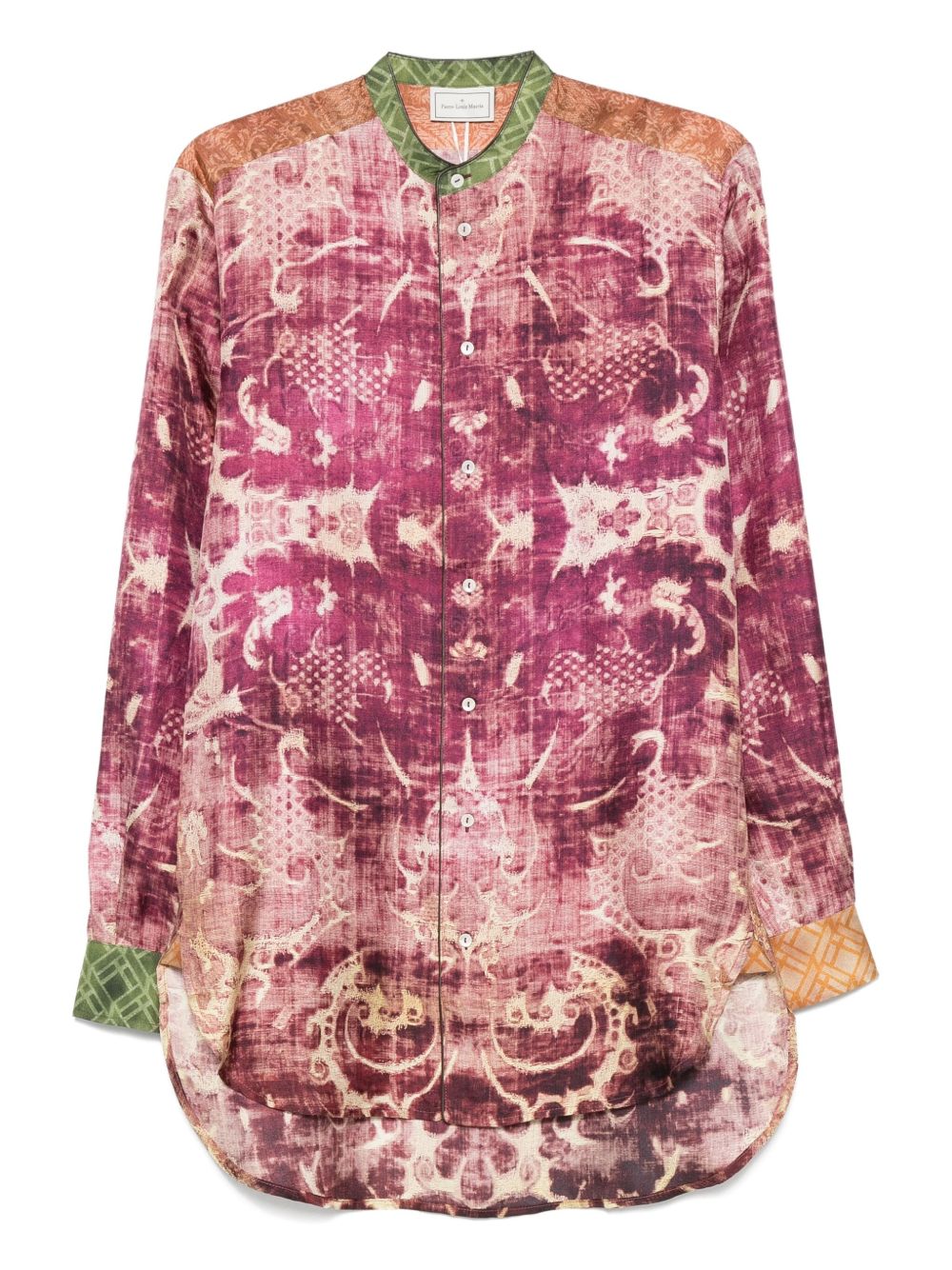 PIERRE LOUIS MASCIA Printed Silk Shirt with Mandarin Collar