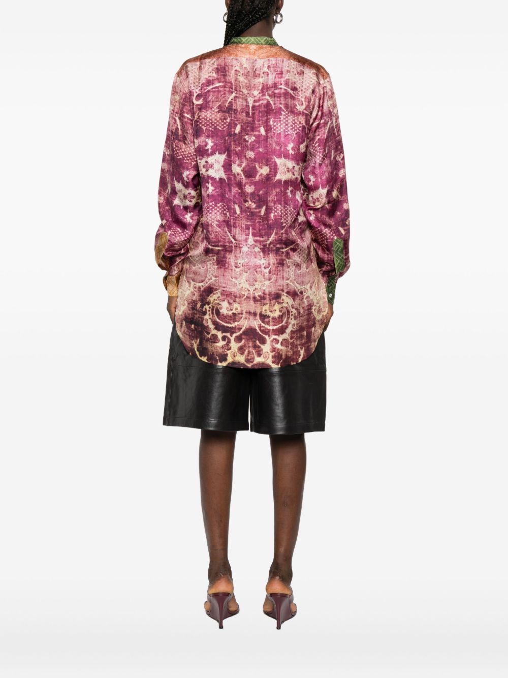 PIERRE LOUIS MASCIA Printed Silk Shirt with Mandarin Collar