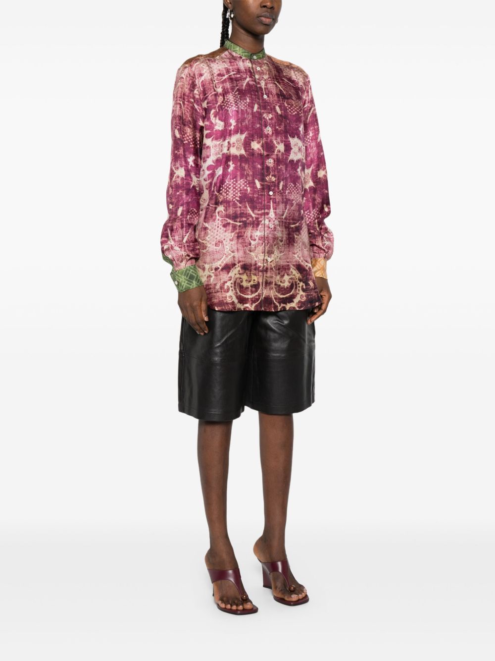 PIERRE LOUIS MASCIA Printed Silk Shirt with Mandarin Collar