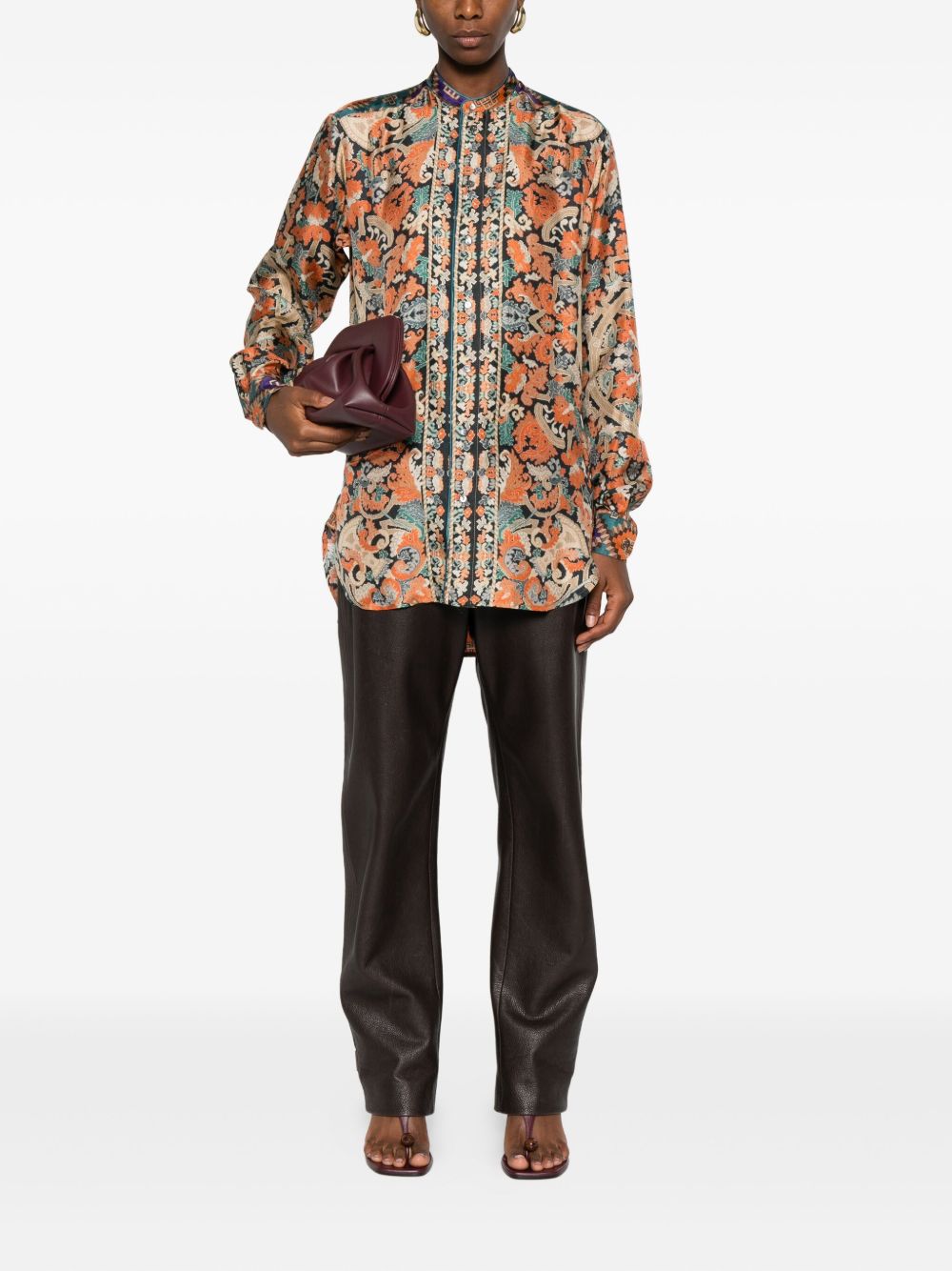 PIERRE LOUIS MASCIA Printed Silk Shirt with Mandarin Collar for Women