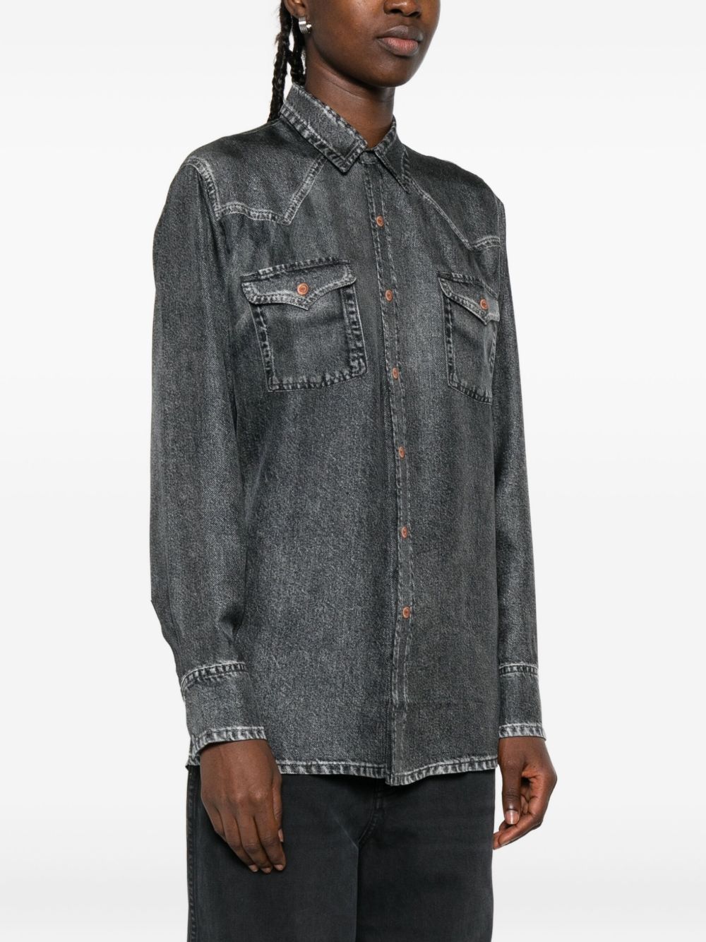 PIERRE LOUIS MASCIA Denim Print Silk Shirt