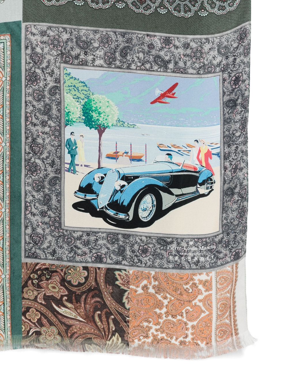 PIERRE LOUIS MASCIA Silk Printed Scarf with Paisley Pattern and Fringed Edges