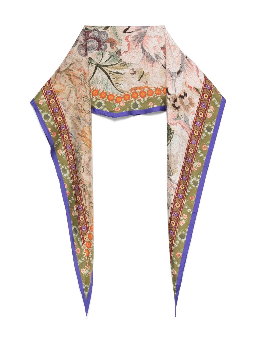 PIERRE LOUIS MASCIA Floral Print Silk Foulard with Contrasting Border - 120x65cm