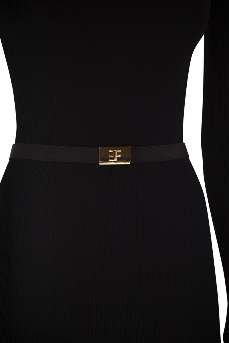 ELISABETTA FRANCHI Ribbed Knit Dress with Belt