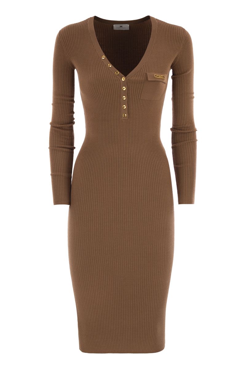 ELISABETTA FRANCHI Ribbed Knit Sheath Dress with Pocket