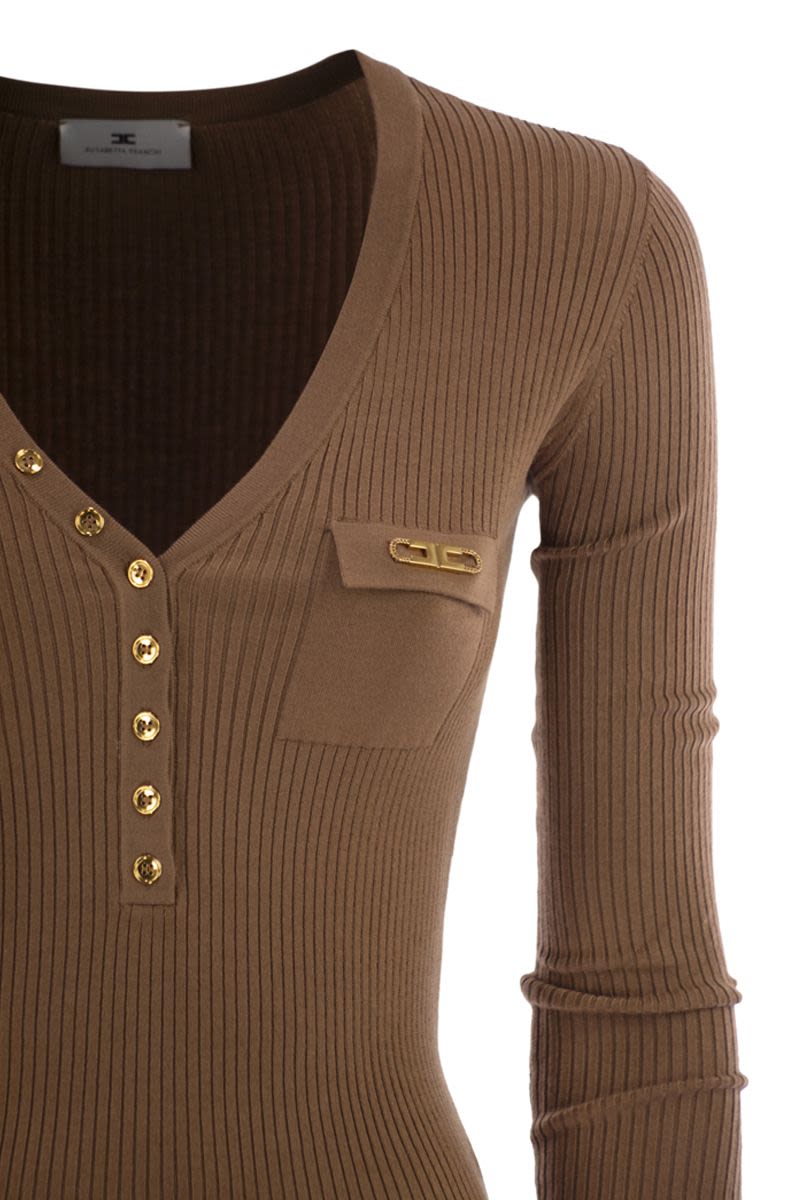 ELISABETTA FRANCHI Ribbed Knit Sheath Dress with Pocket