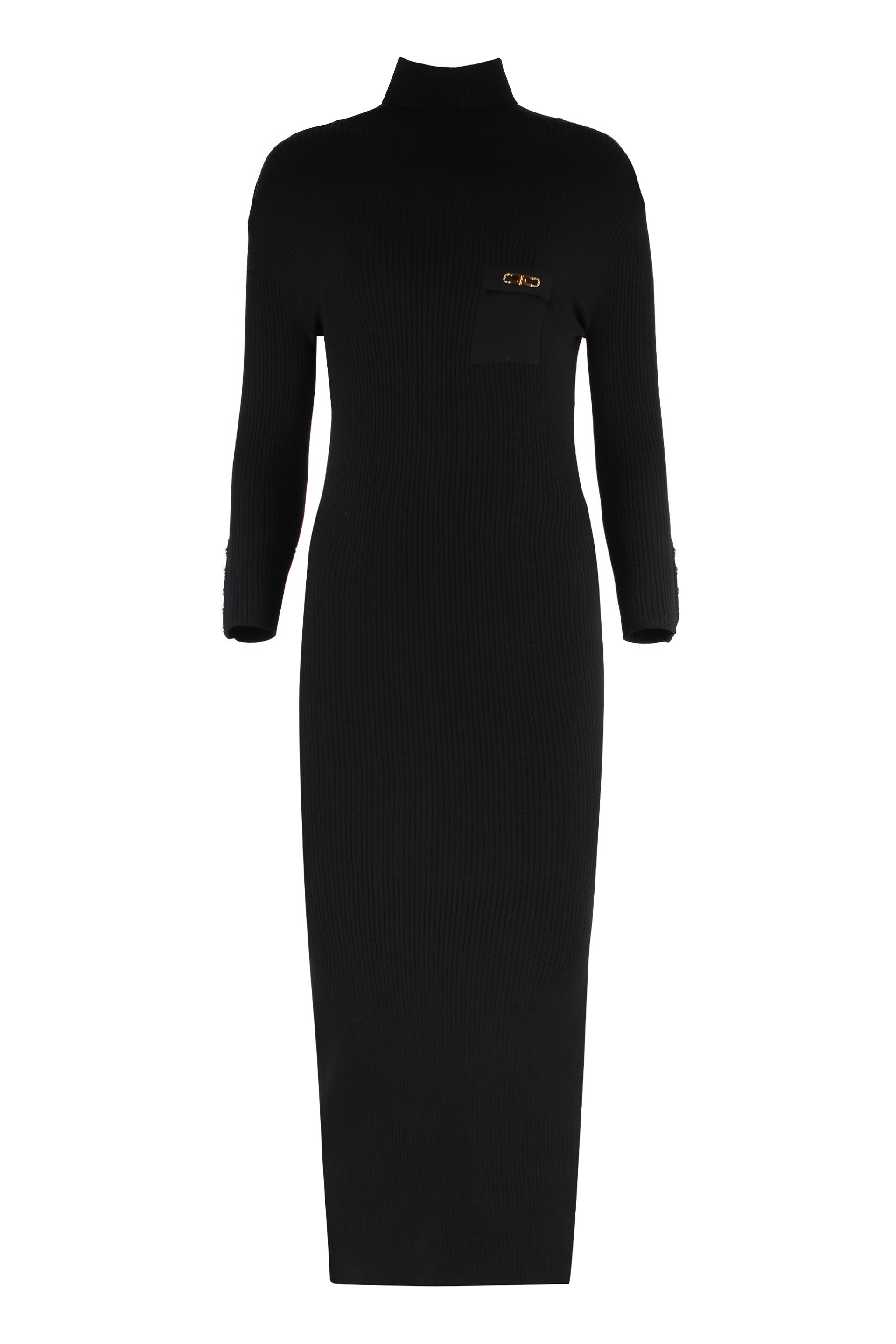 ELISABETTA FRANCHI Ribbed Knit Shirt with Front Pocket and High Collar