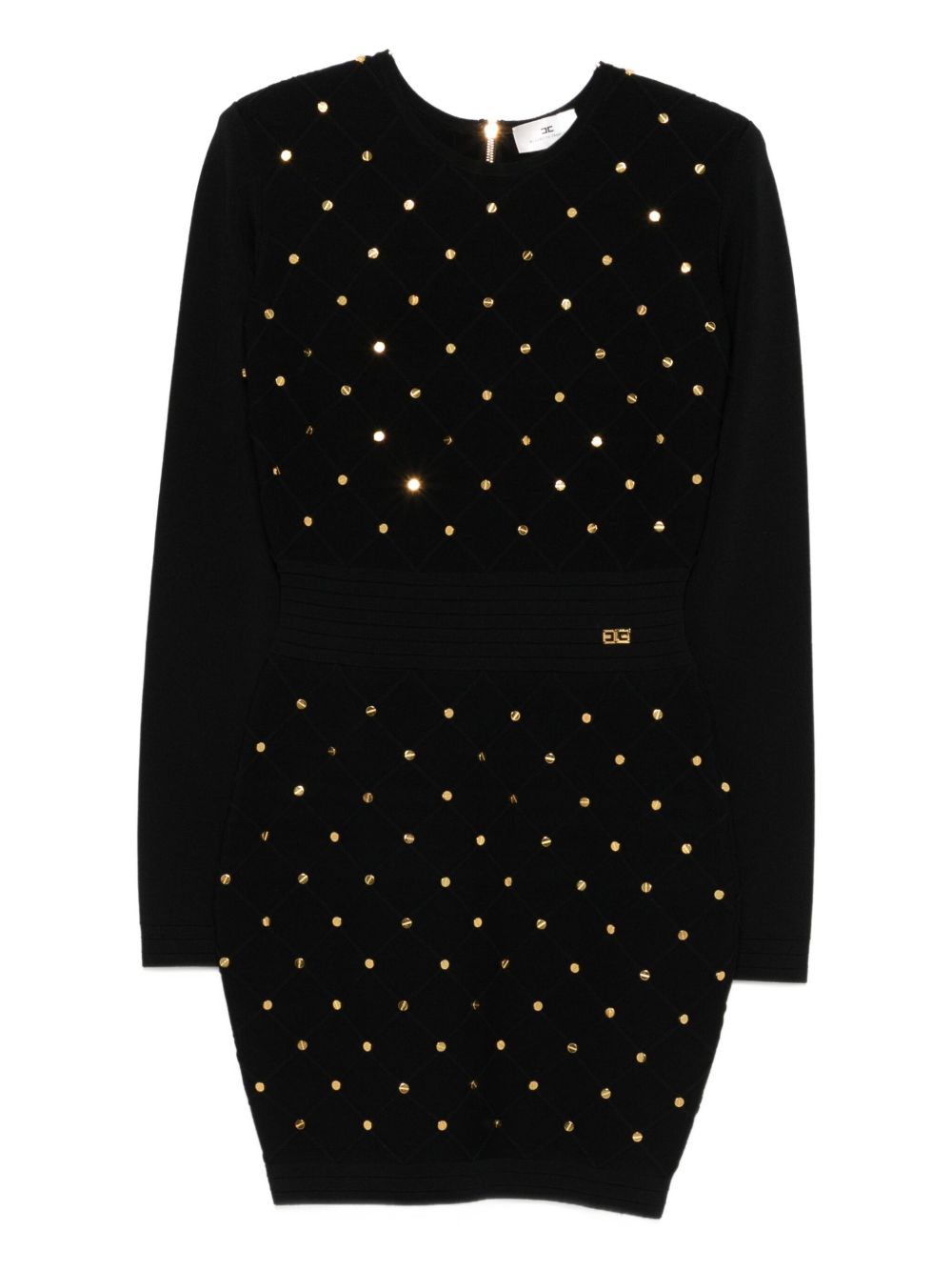 ELISABETTA FRANCHI Elegant Knit Mini Dress with Gold Embellishments