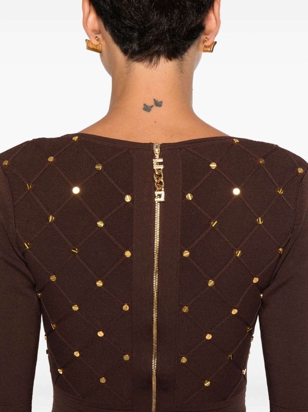 ELISABETTA FRANCHI V-Necked Midi Dress with Geometric Pattern