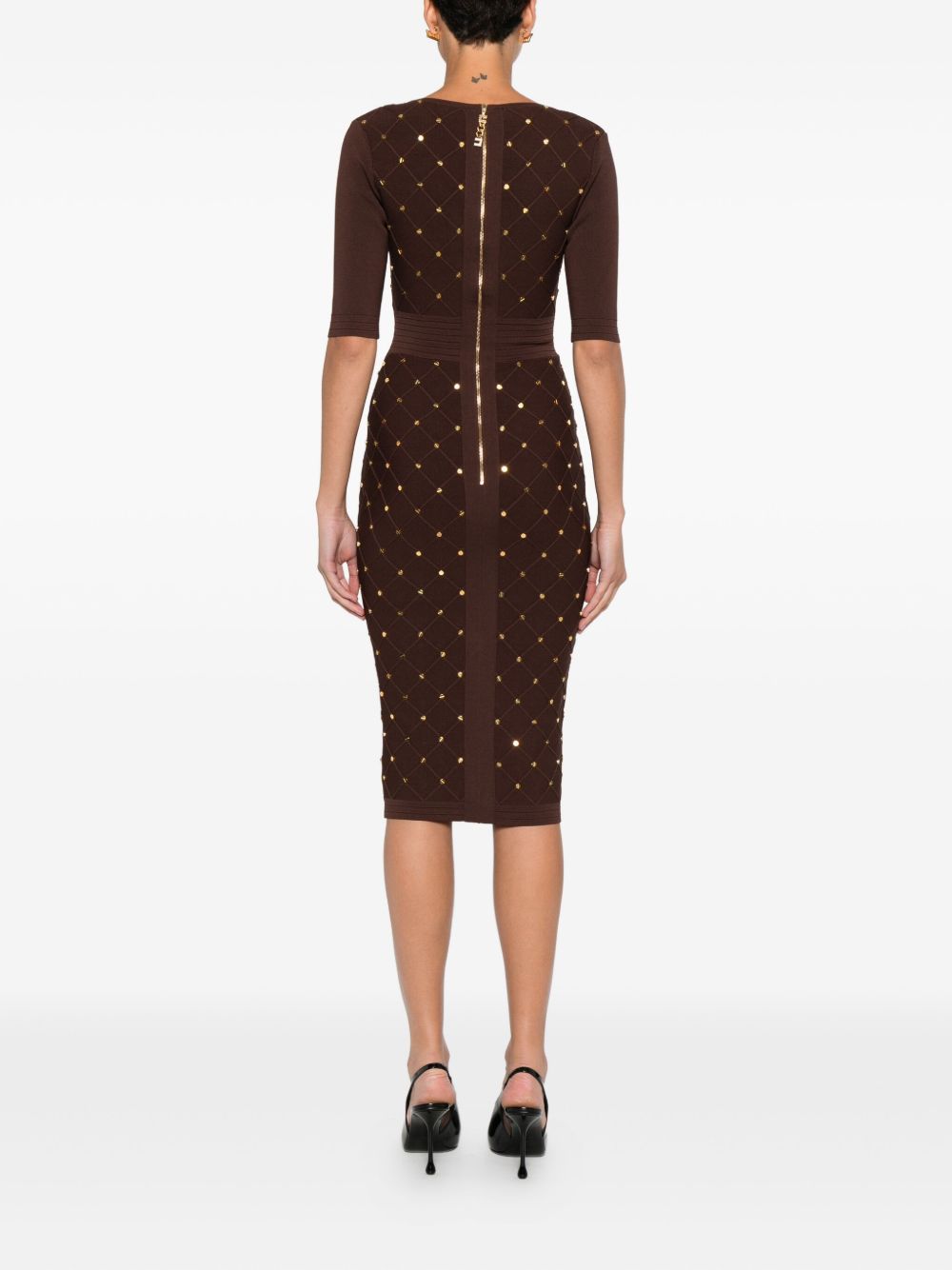 ELISABETTA FRANCHI V-Necked Midi Dress with Geometric Pattern