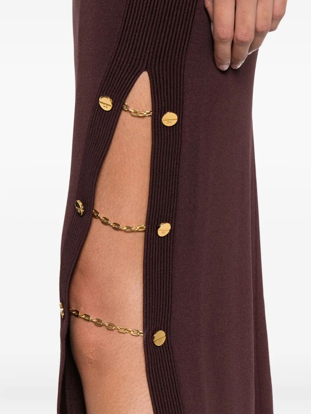 ELISABETTA FRANCHI Short Ribbed Mini Dress with Chain Decoration
